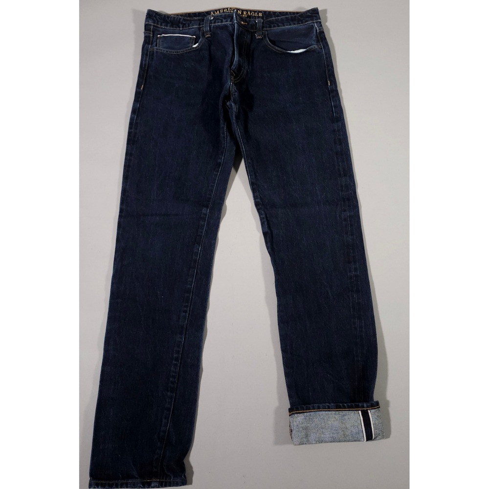 American Eagle Slim Jeans Mens 34x36 Dark Indigo Blue Selvedge Detail Cotton